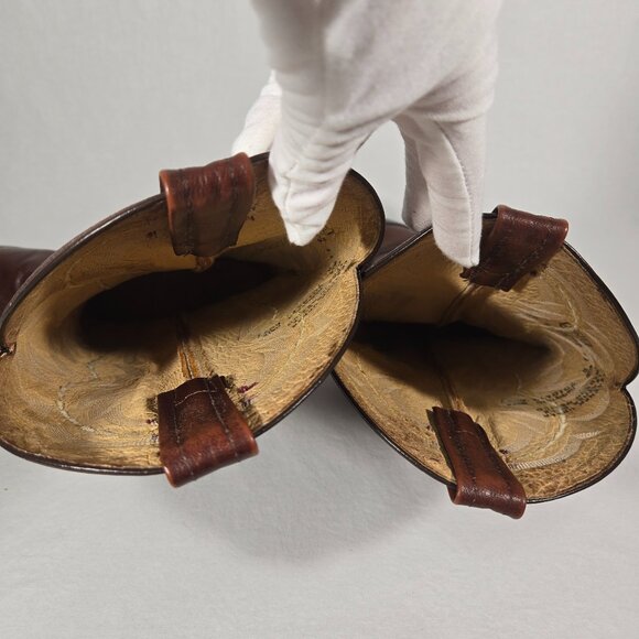 Vintage 1977 DAN POST Brown Leather Vegas Cut COWBOY Wingtip Boots Men Size 11D. - Picture 13 of 17